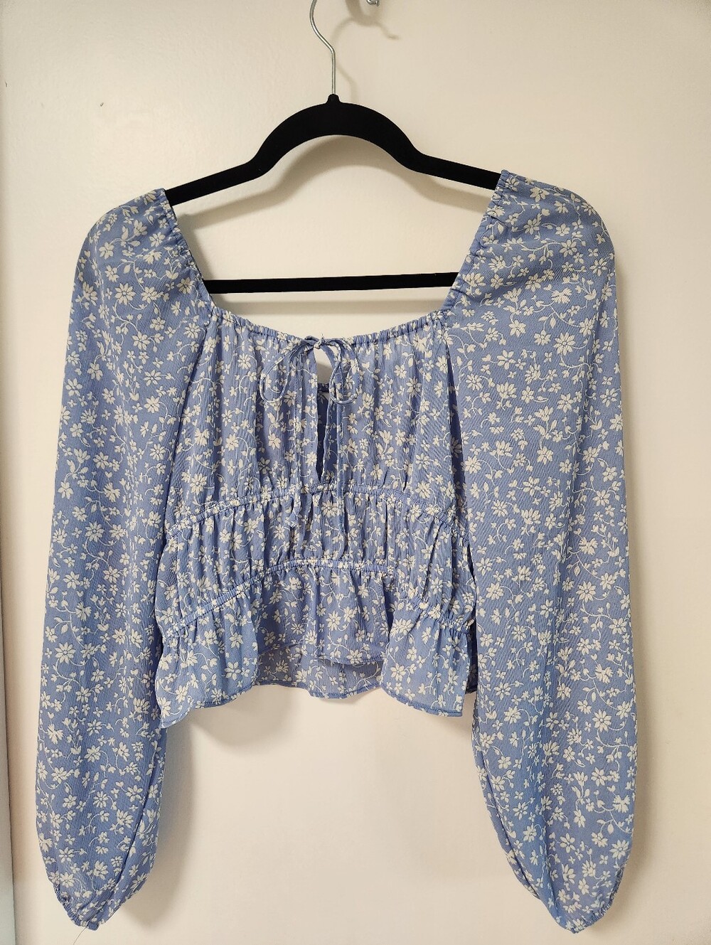 H&M Blue Floral Square-Neck Crop Top